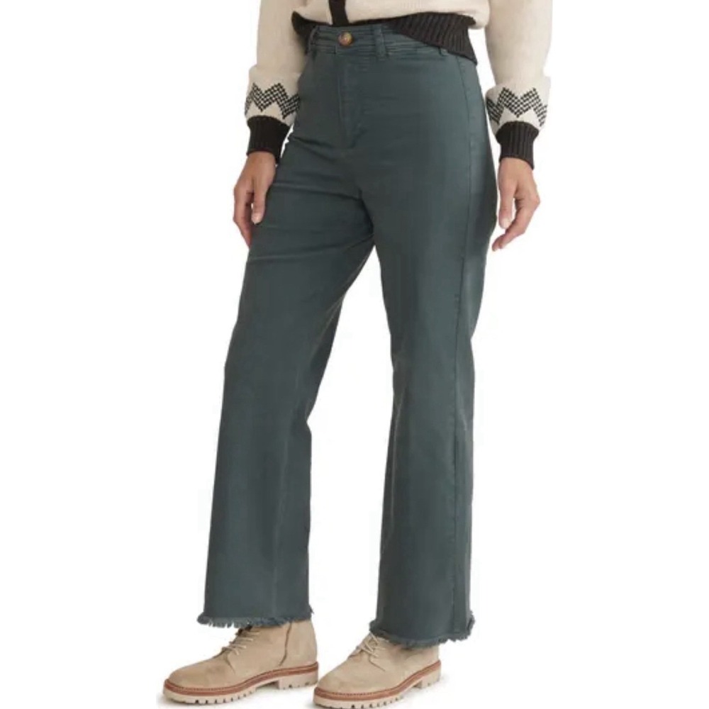 Marine Layer Bridget Pants Women's Size 8 Green Wide Leg Raw Hem